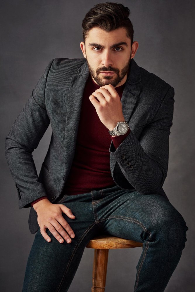 A Model Pose Like Sitting On a chair